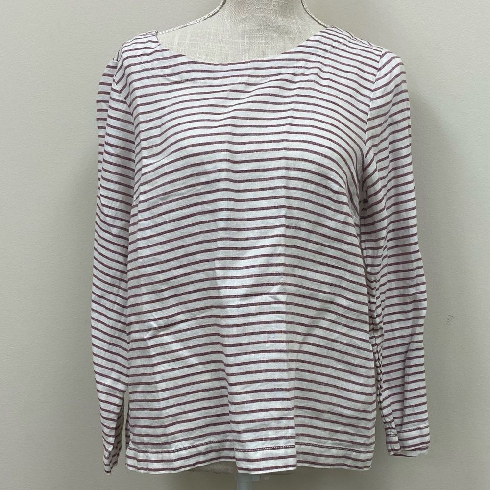 Artisan NY Deep Red And White Boat Neck Linen Tunic Top